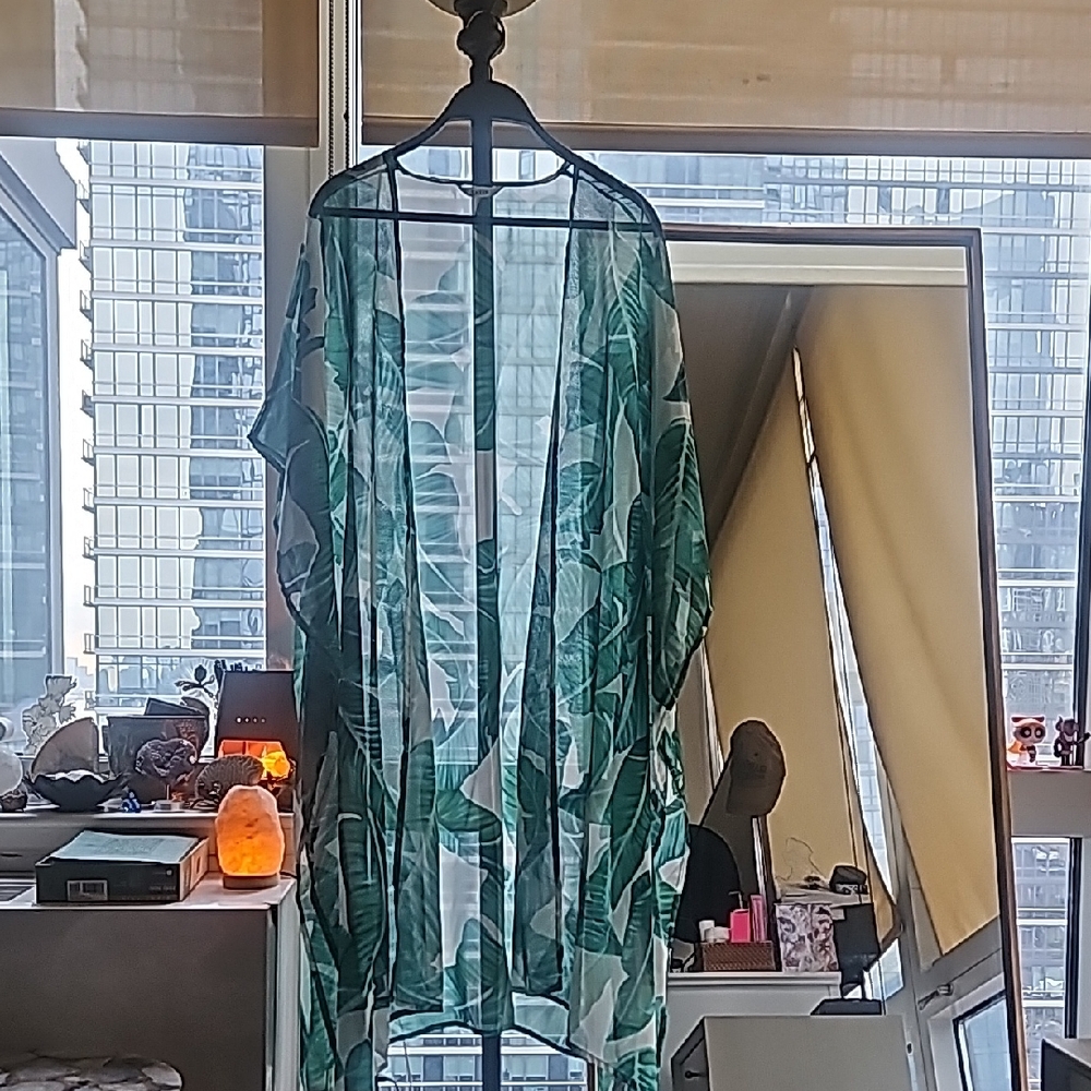 SHEIN Green Leaf Print Kimono